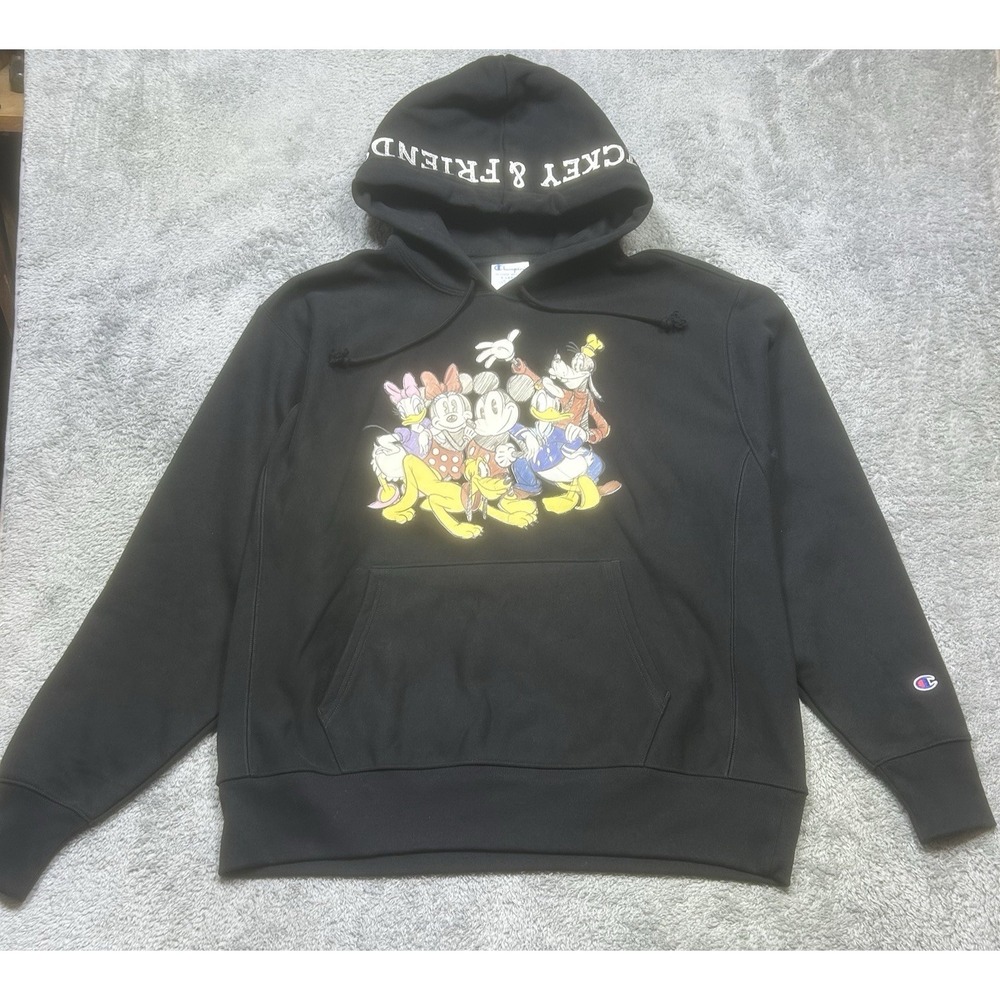 Champion x Disney's Mickey & Friends Hoodie Men's XL Black Reverse Weave NWOT
